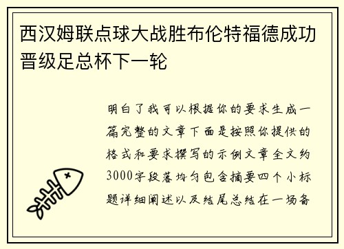 西汉姆联点球大战胜布伦特福德成功晋级足总杯下一轮